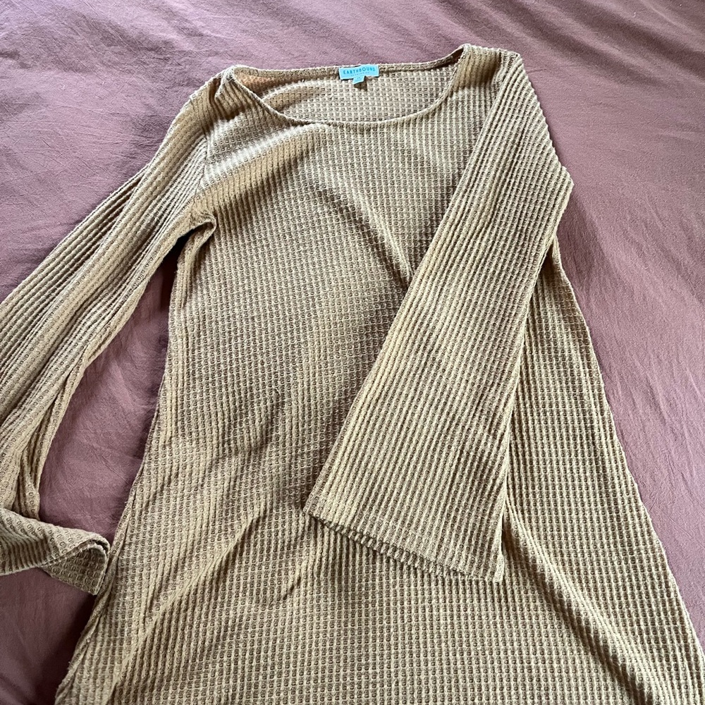 EARTHBOUND Mustard Waffle Knit Top